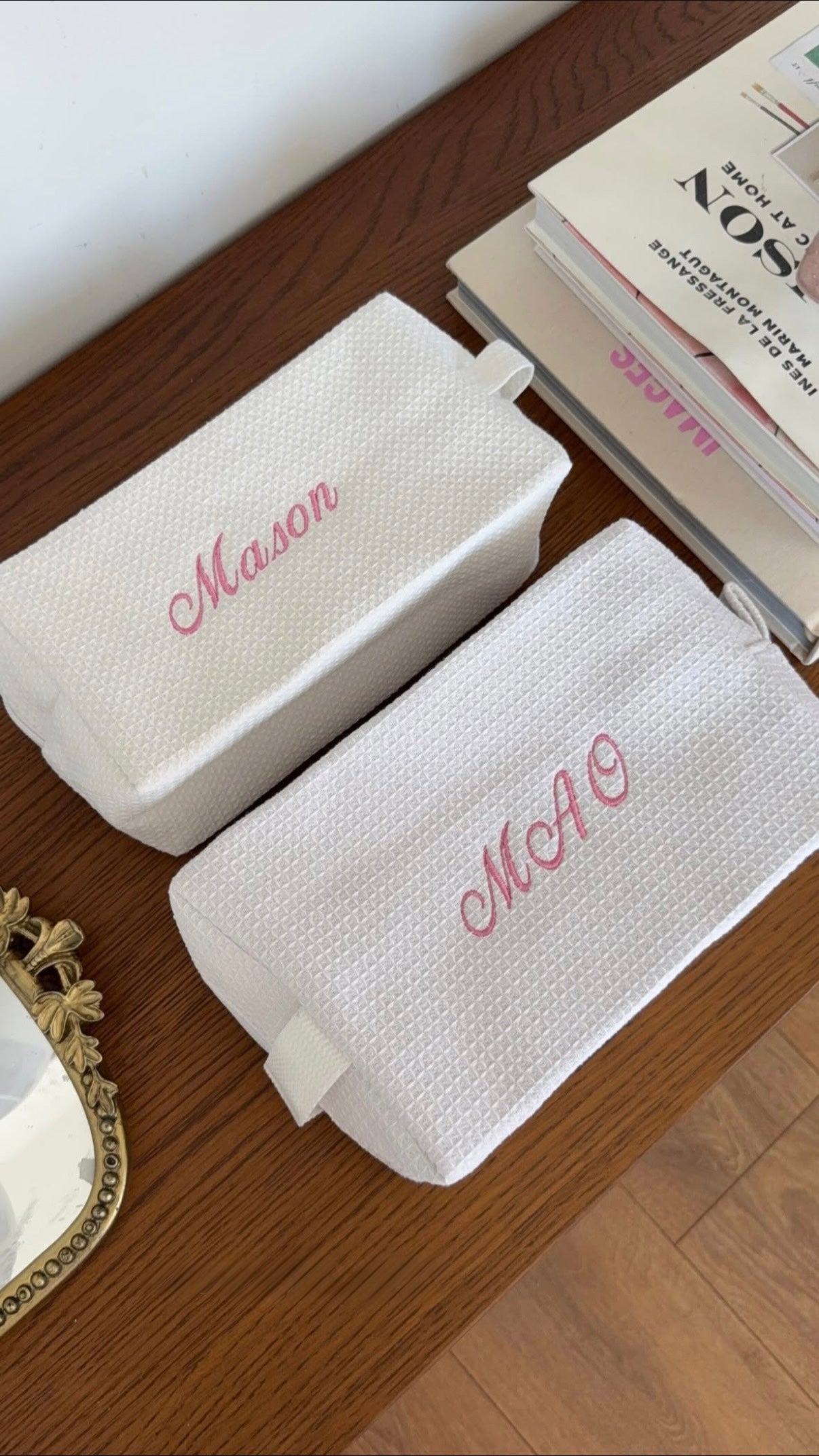 Small White Waffle Cosmetic Bag