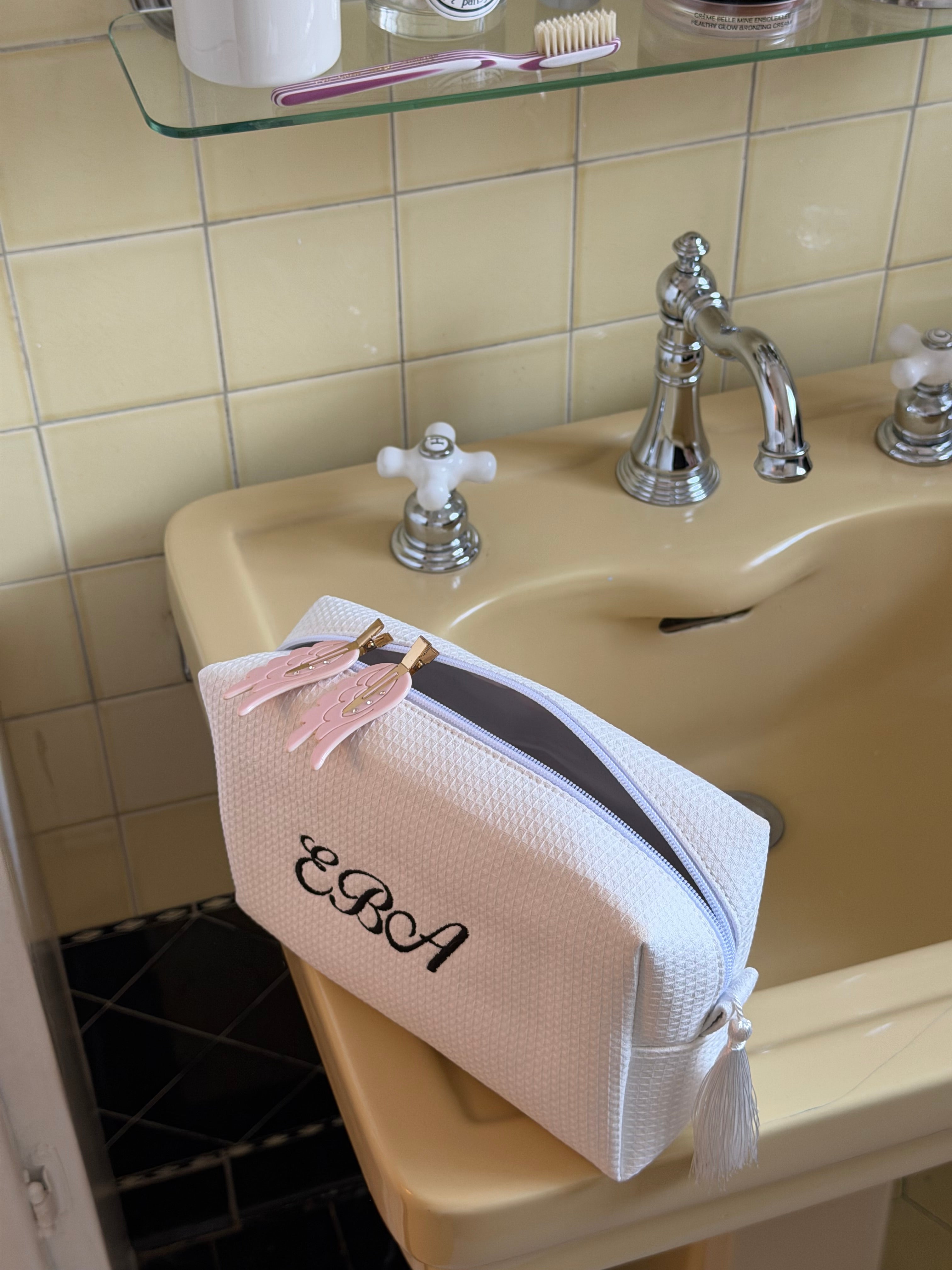 Large White Waffle Cosmetic Bag