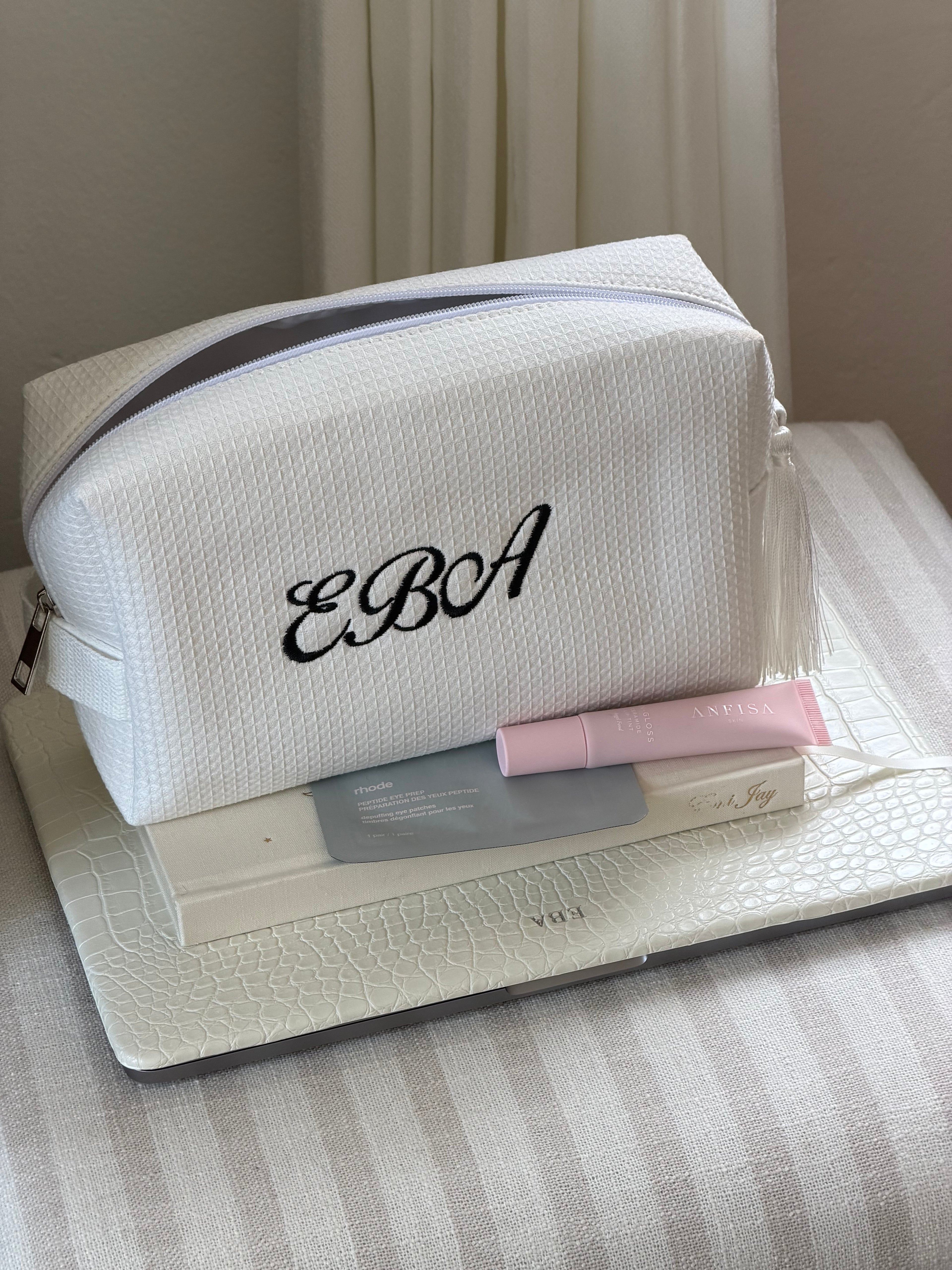Large White Waffle Cosmetic Bag