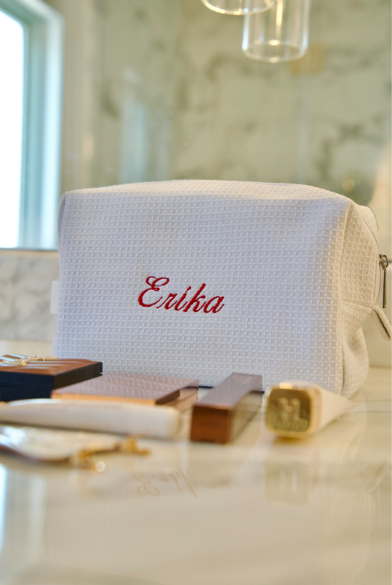 Large White Waffle Cosmetic Bag