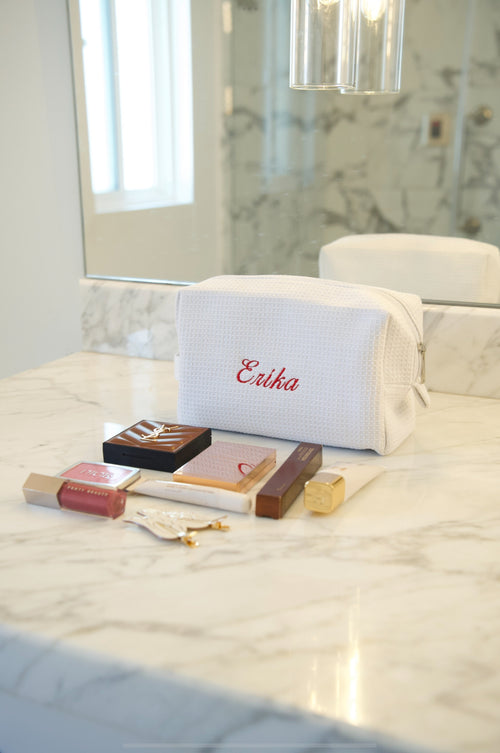 Large White Waffle Cosmetic Bag