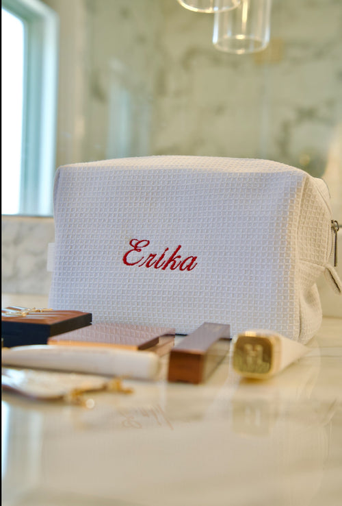 Large White Waffle Cosmetic Bag