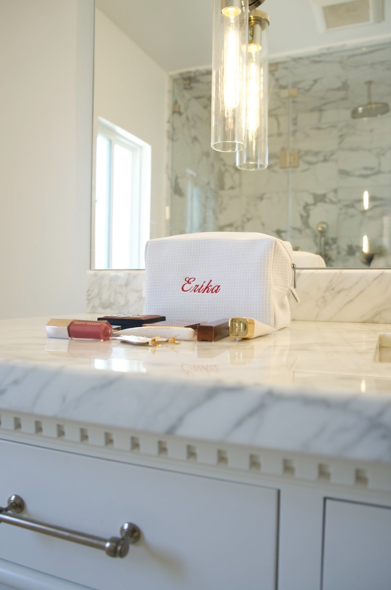 Large White Waffle Cosmetic Bag